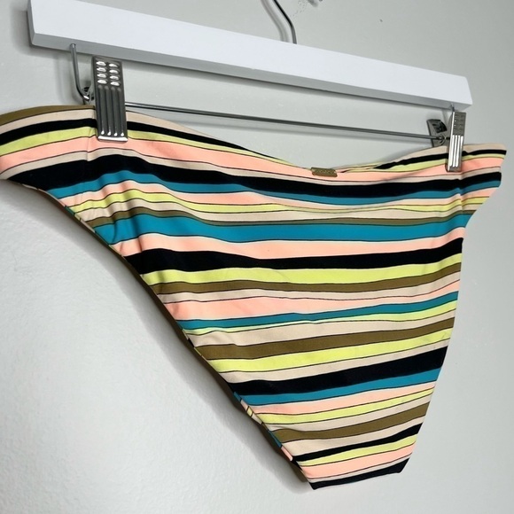 NWT Volcom Women’s Salty Air Full Bikini Bottom Yellow Pink Blue Black Stripe XL - Picture 7 of 12